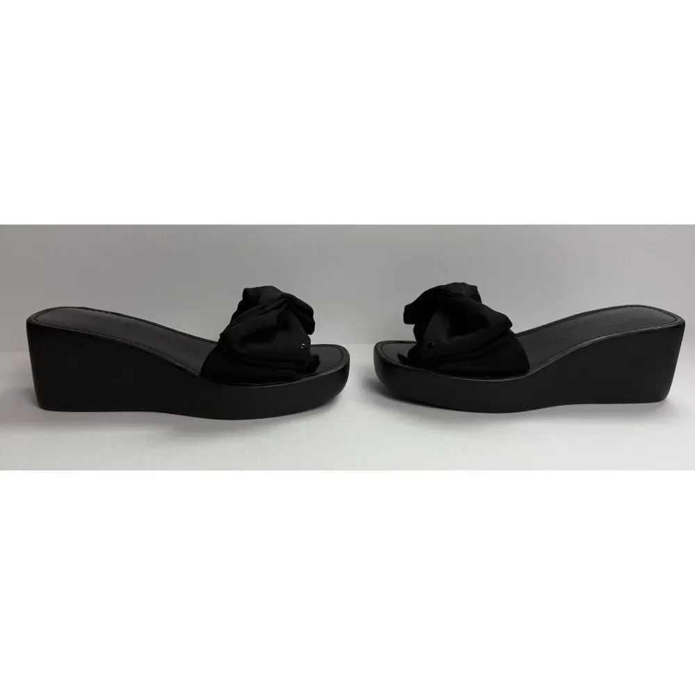 Kate Spade New York Bikini Black Bow Platform Wedge Slide Sandals Sz 8 NWT